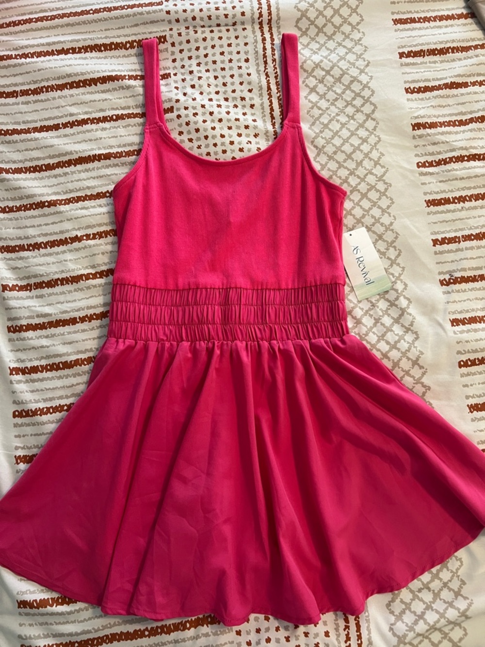 Pink Sleeveless Mini Dress with Smocked Waist